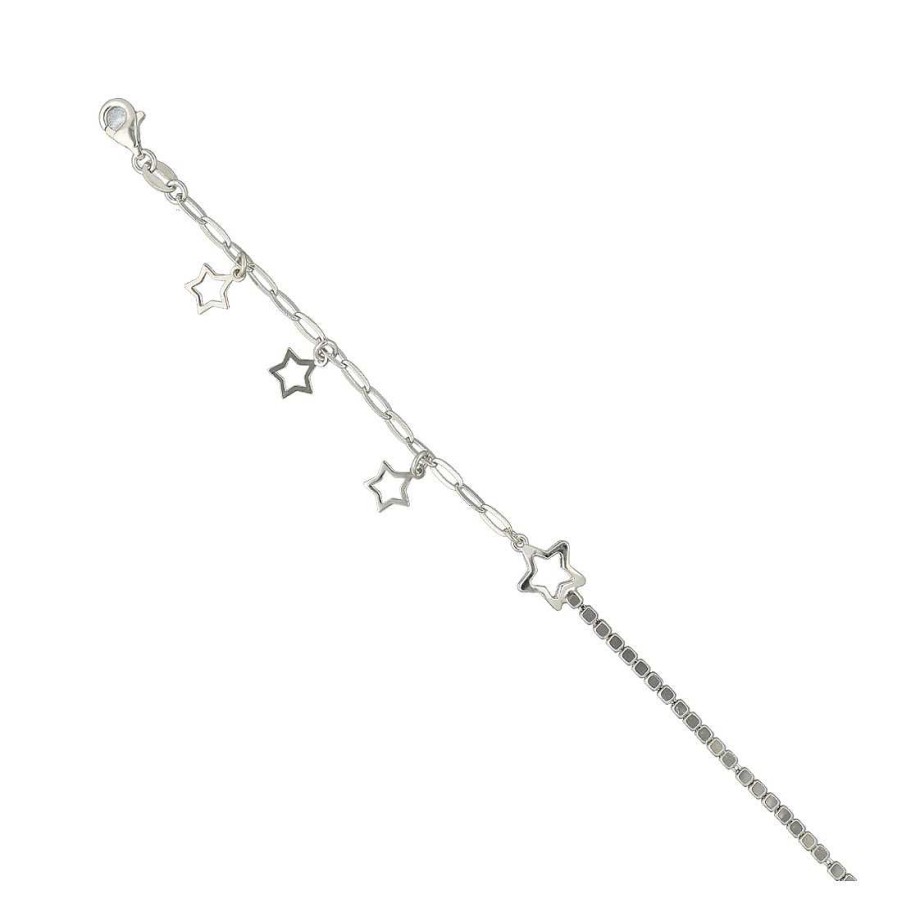 Joyer A En Plata Joya36 | Pulsera Plata Cadena Eslabones Colgante Estrellas