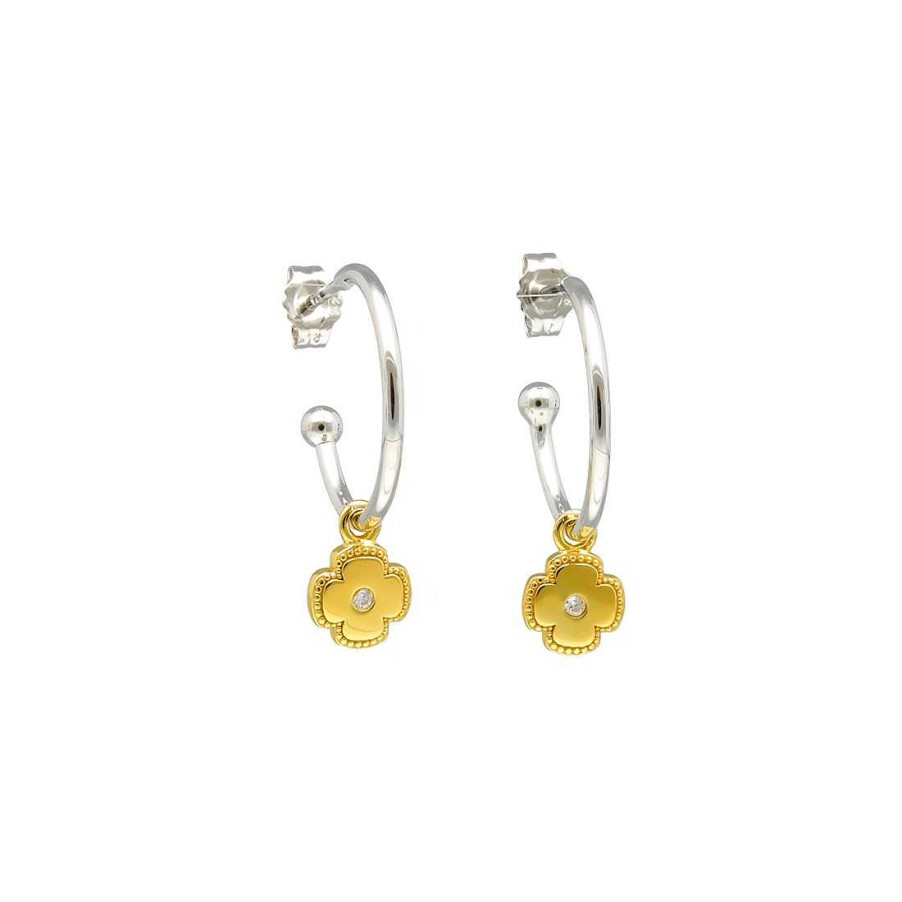 Joyer A En Plata Joya36 | Pendientes Aro Bicolor Flor