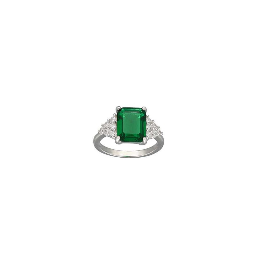 Joyer A En Plata Joya36 | Anillo En Plata Circonita Verde Rectangular