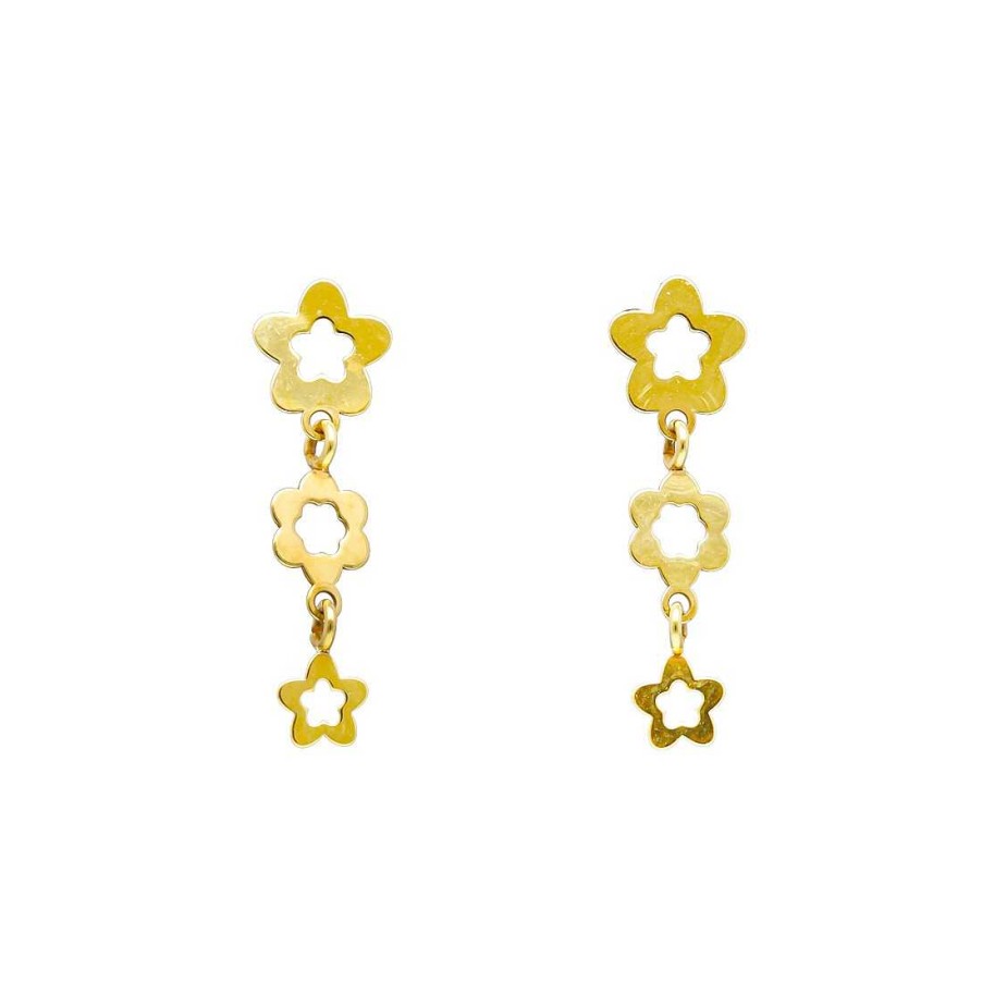 Joyer A En Oro Joya36 | Pendientes En Oro Largos Con Flores