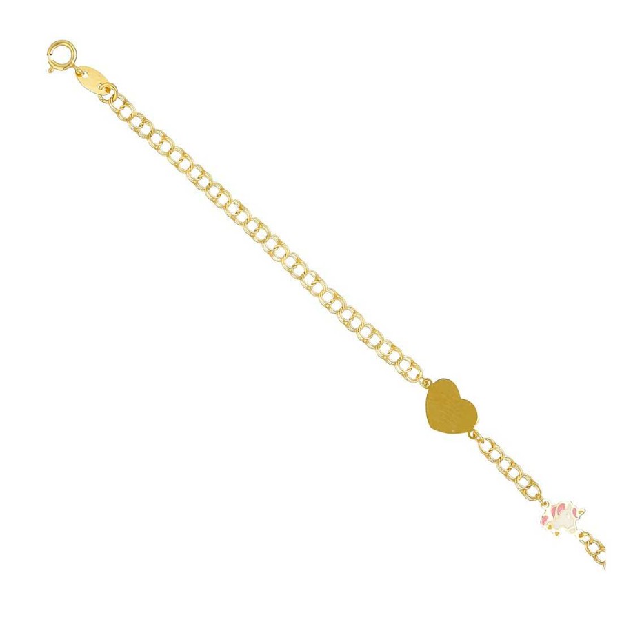 Joyer A En Oro Joya36 | Pulsera Infantil En Oro Coraz N Y Unicornio