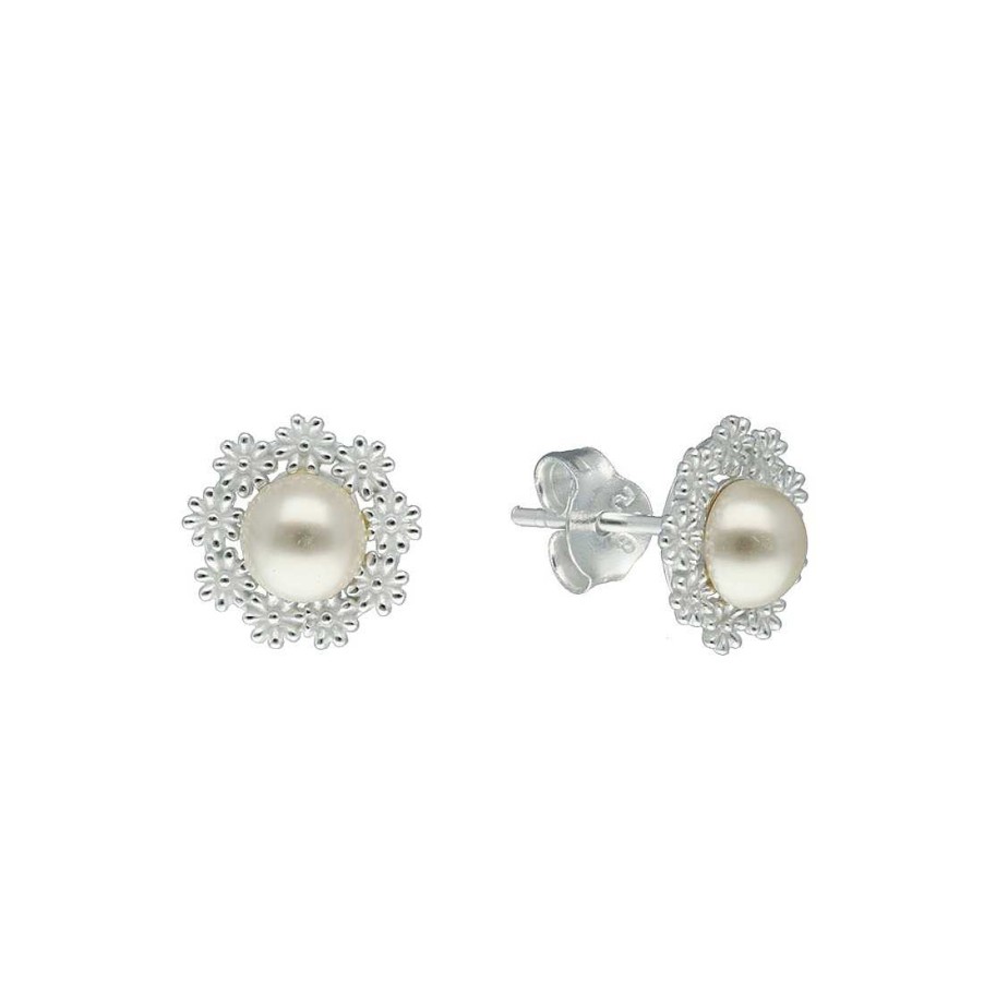 Joyer A En Plata Joya36 | Pendientes En Plata Con Perla Y Flores