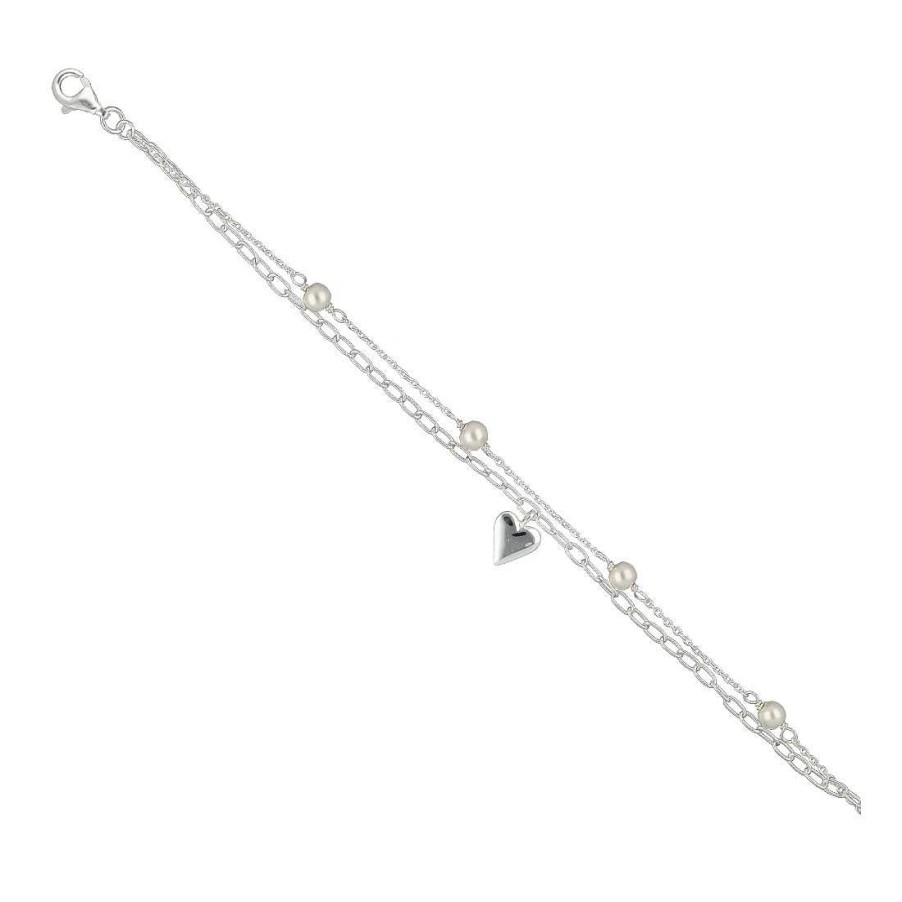 Joyer A En Plata Joya36 | Pulsera En Plata Doble Con Perlas Y Coraz N