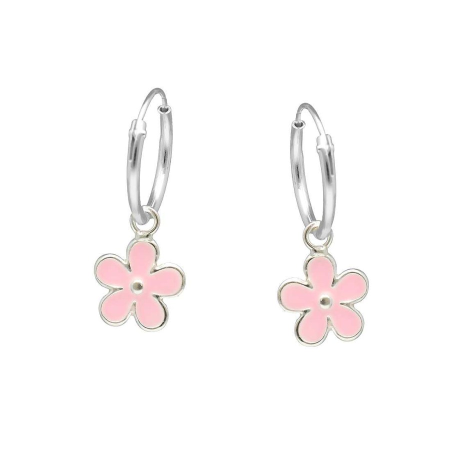 Joyer A En Plata Joya36 | Pendientes Infantiles En Plata Largos Flor Rosa