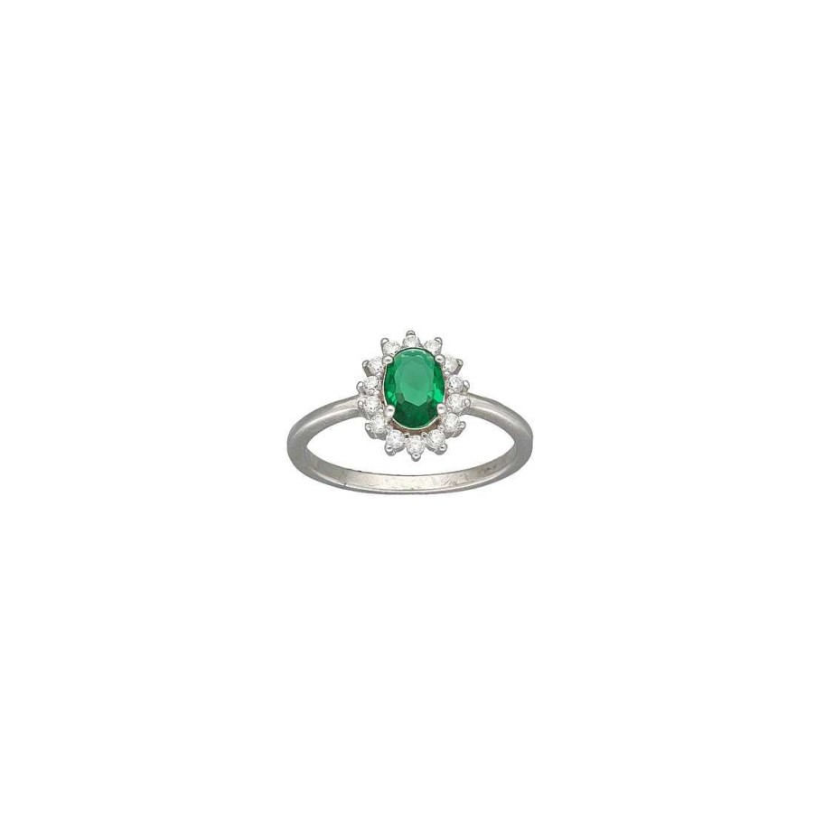 Joyer A En Plata Joya36 | Anillo En Plata Roseta Circonita Verde