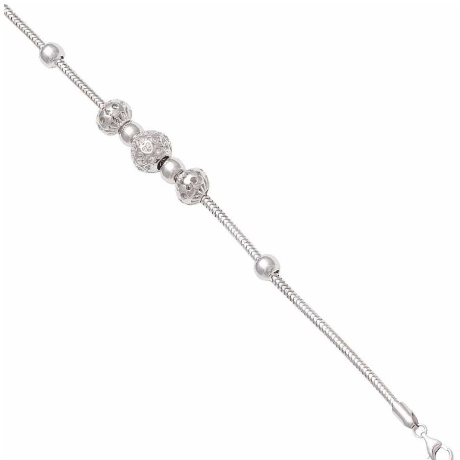 Joyer A En Plata Joya36 | Pulsera Con 7 Charms De Corazones Y Bolas