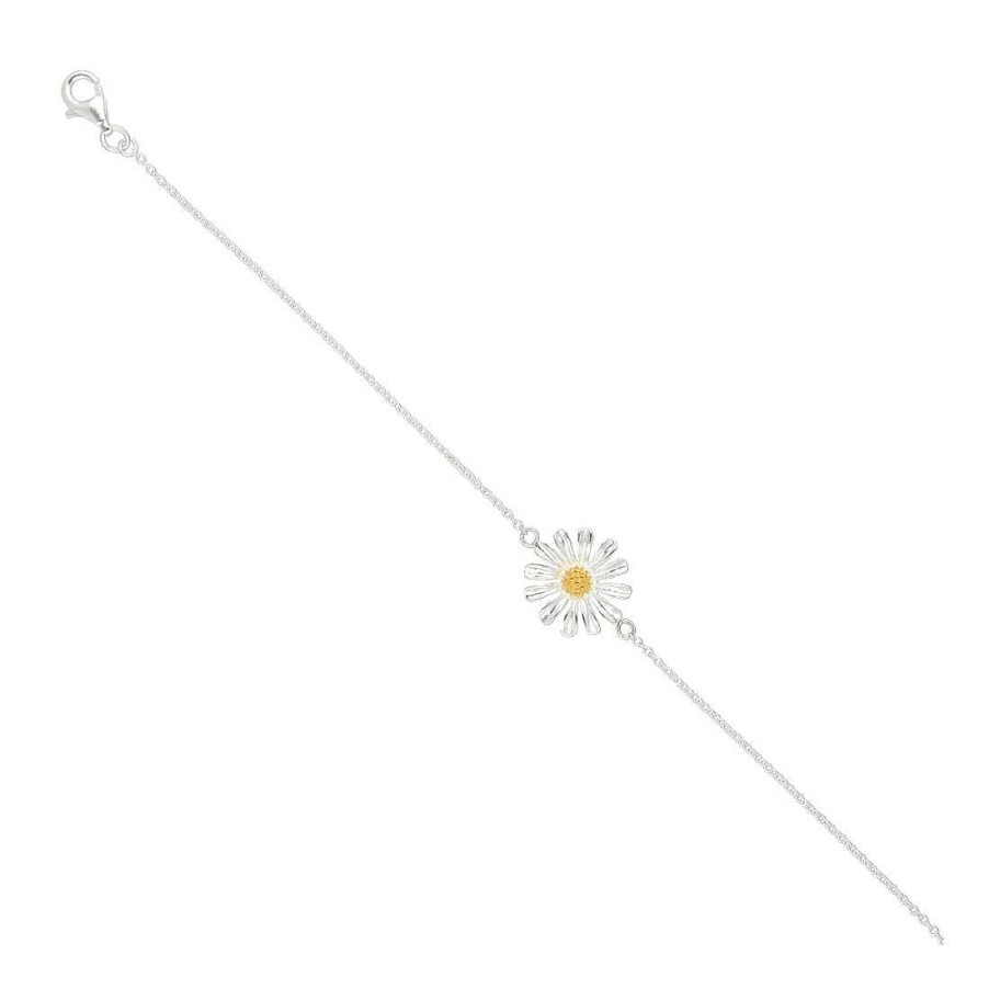 Joyer A En Plata Joya36 | Pulsera En Plata Flor Con Centro Dorado