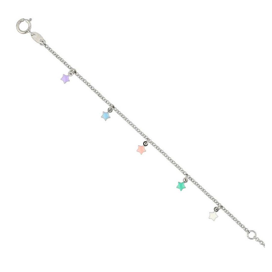 Joyer A En Plata Joya36 | Pulsera Infantil Con Estrellas De Colores