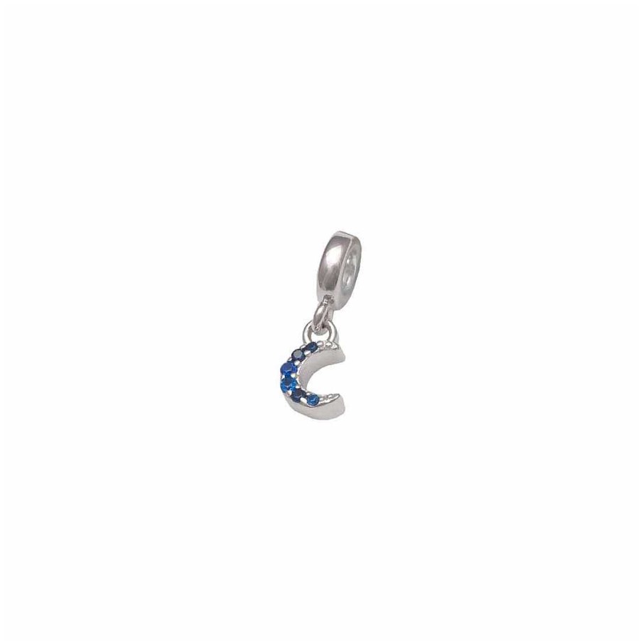 Joyer A En Plata Joya36 | Charm Forma Luna Con Circonitas Azules