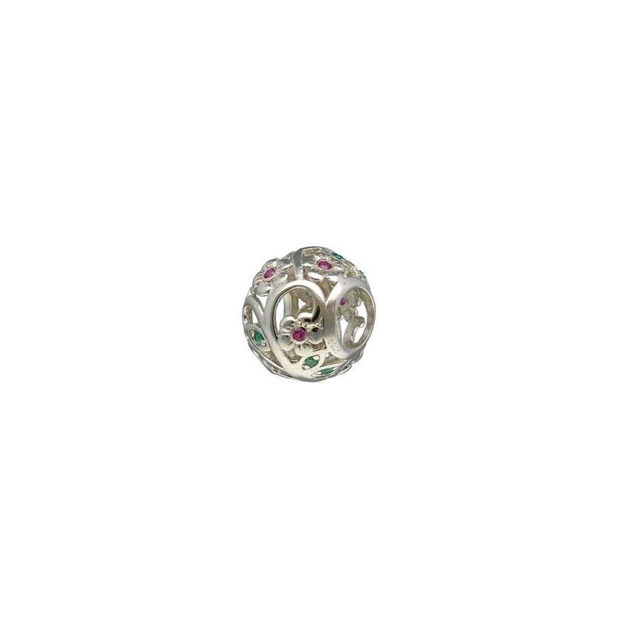 Joyer A En Plata Joya36 | Charm Para Pulsera Conn Flores Y Circonitas