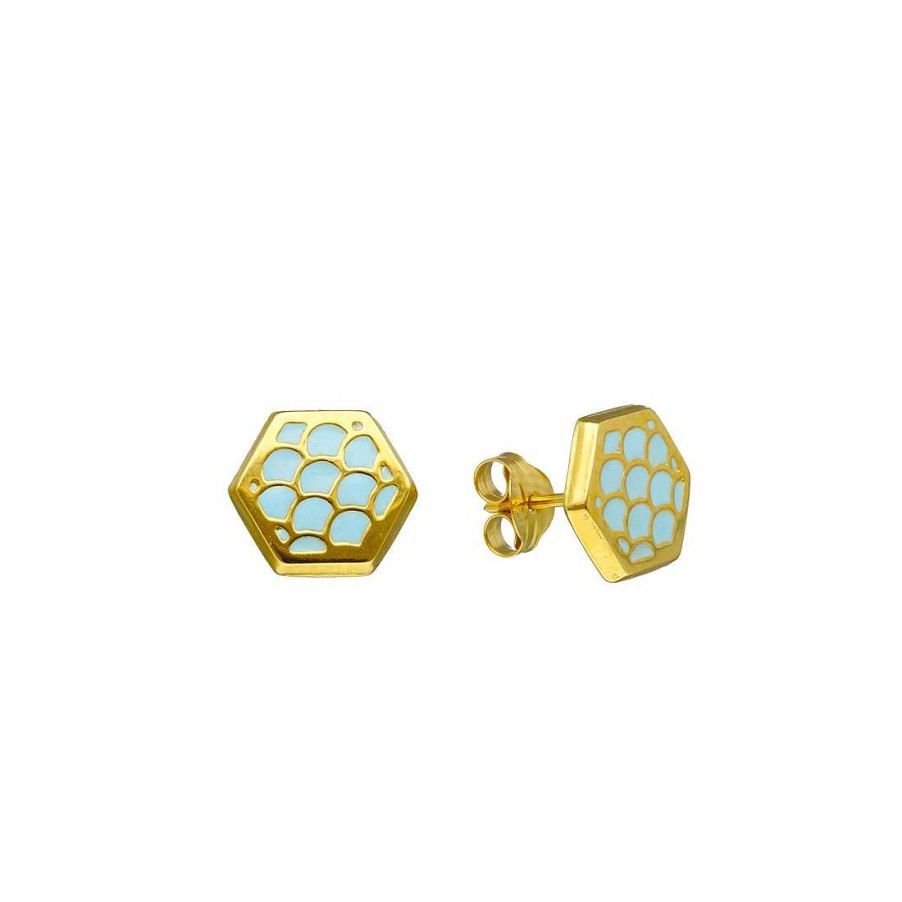 Joyer A En Oro Joya36 | Pendientes En Oro Hex Gono Azul