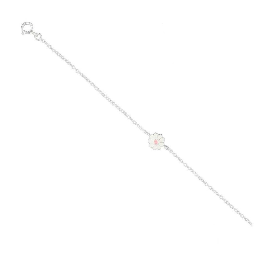 Joyer A En Plata Joya36 | Pulsera Infantil En Plata Flor Blanca