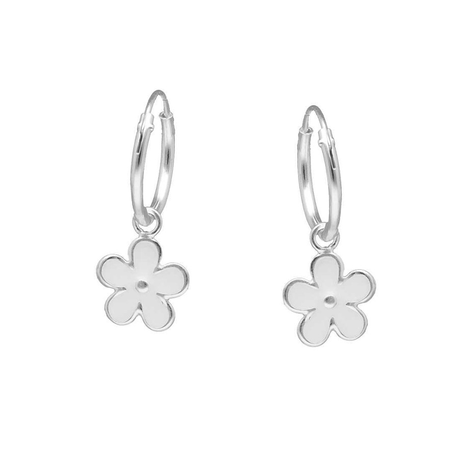 Joyer A En Plata Joya36 | Pendientes En Plata Largos Flor Blanca