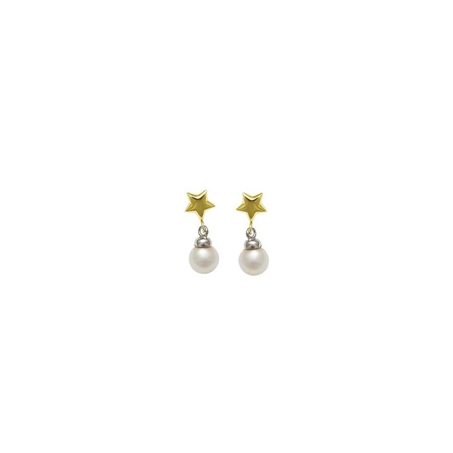 Joyer A En Oro Joya36 | Pendientes Bicolor En Oro De 9 Quilates Con Perla