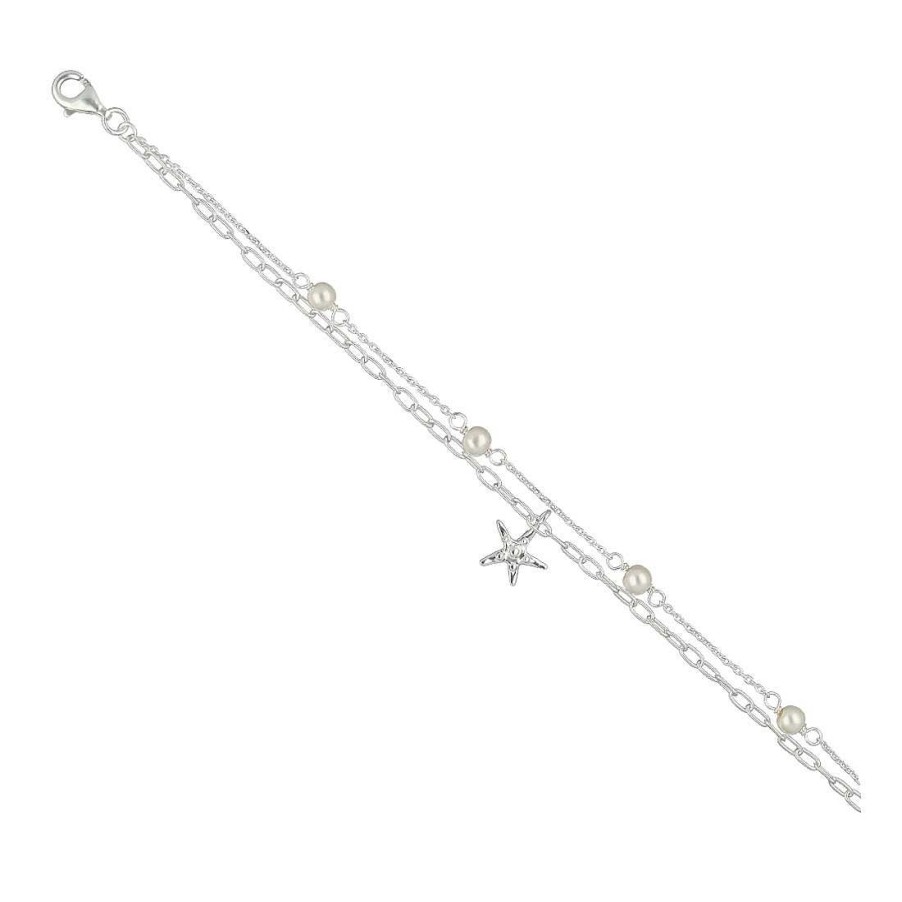 Joyer A En Plata Joya36 | Pulsera Doble Con Perlas Y Estrella