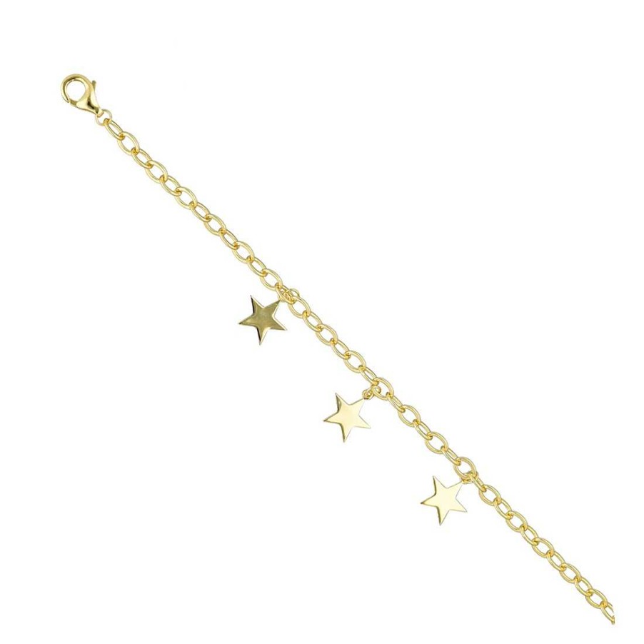 Joyer A En Plata Joya36 | Pulsera Plata Dorada Eslabones Y Estrellas