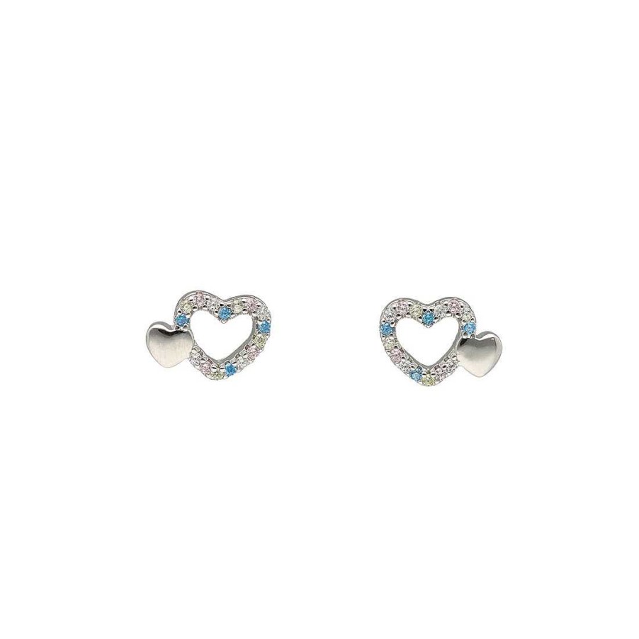 Joyer A En Plata Joya36 | Pendientes Plata Corazones Con Circonitas