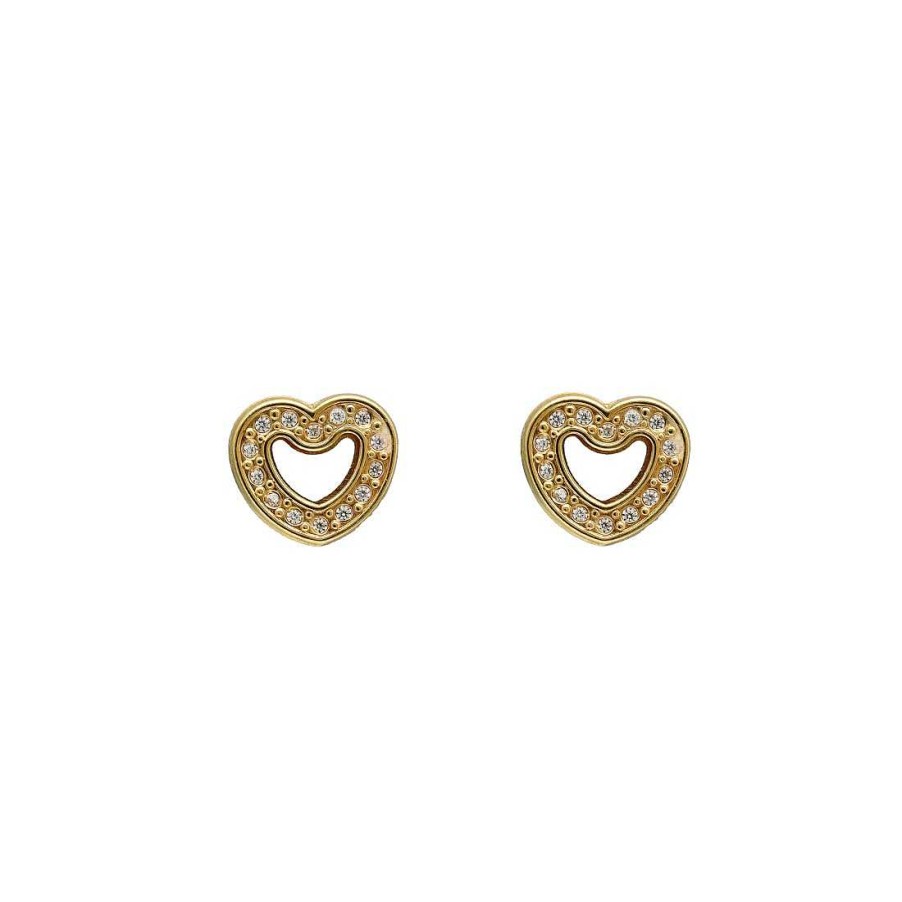 Joyer A En Oro Joya36 | Pendientes En Oro Con Circonitas Corazones