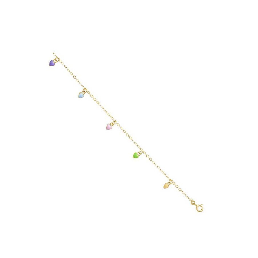 Joyer A En Oro Joya36 | Pulsera Infantil Corazones En Oro De 9 Quilates