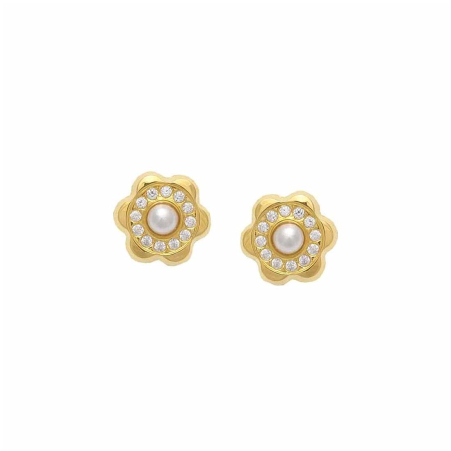 Joyas Infantiles Joya36 | Pendientes Forma Flor Con Perla