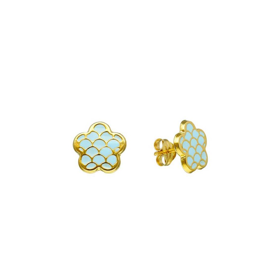 Joyer A En Oro Joya36 | Pendientes En Oro Flores Azules