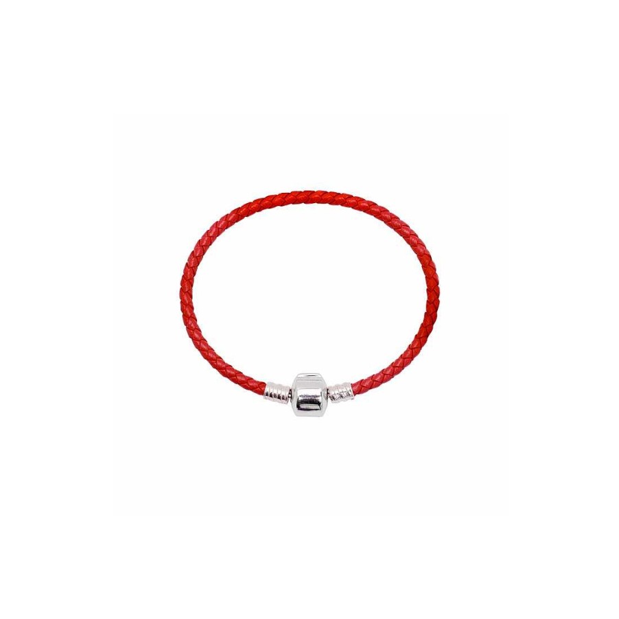 Joyer A En Plata Joya36 | Pulsera Para Charms Piel Roja