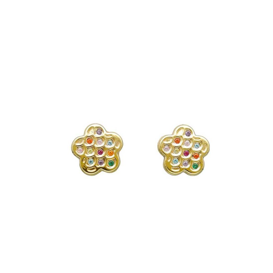 Joyer A En Oro Joya36 | Pendientes En Oro Flores Multicolor