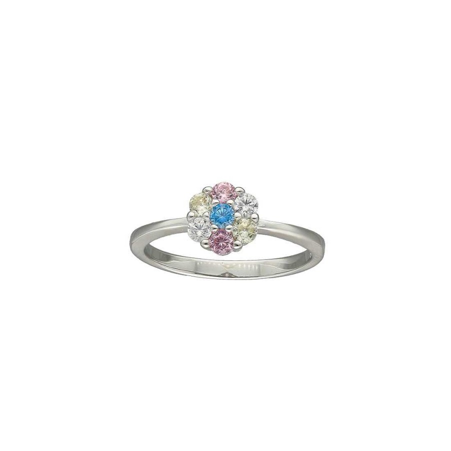 Joyer A En Plata Joya36 | Anillo Plata Flor Circonitas Colores