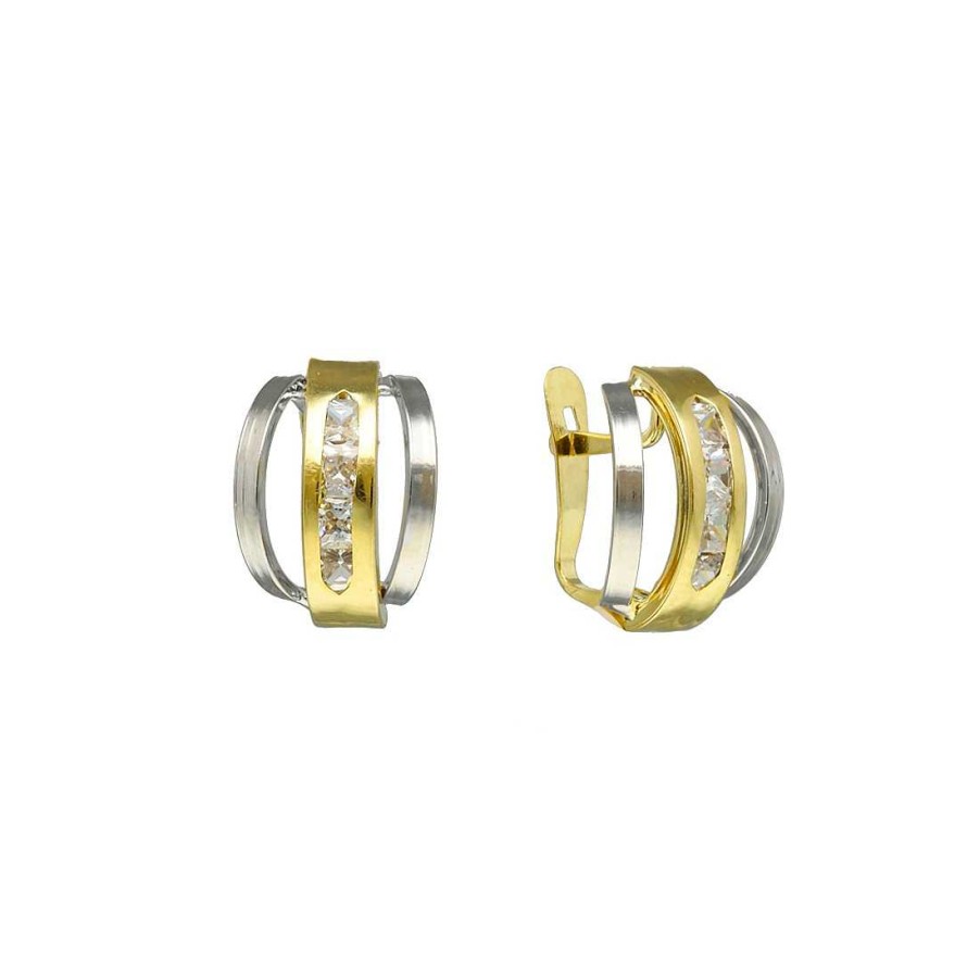 Joyer A En Oro Joya36 | Pendientes En Oro Bicolor Triple Con Circonitas