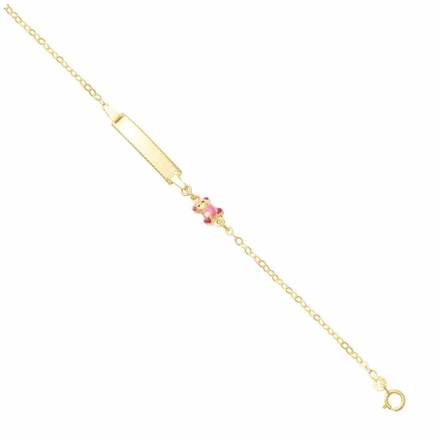 Joyas Infantiles Joya36 | Pulsera En Oro Esclava Osito Rosa