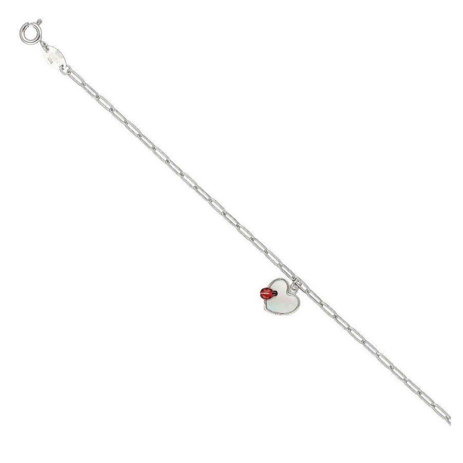 Joyer A En Plata Joya36 | Pulsera Infantil Coraz N Con Mariquita