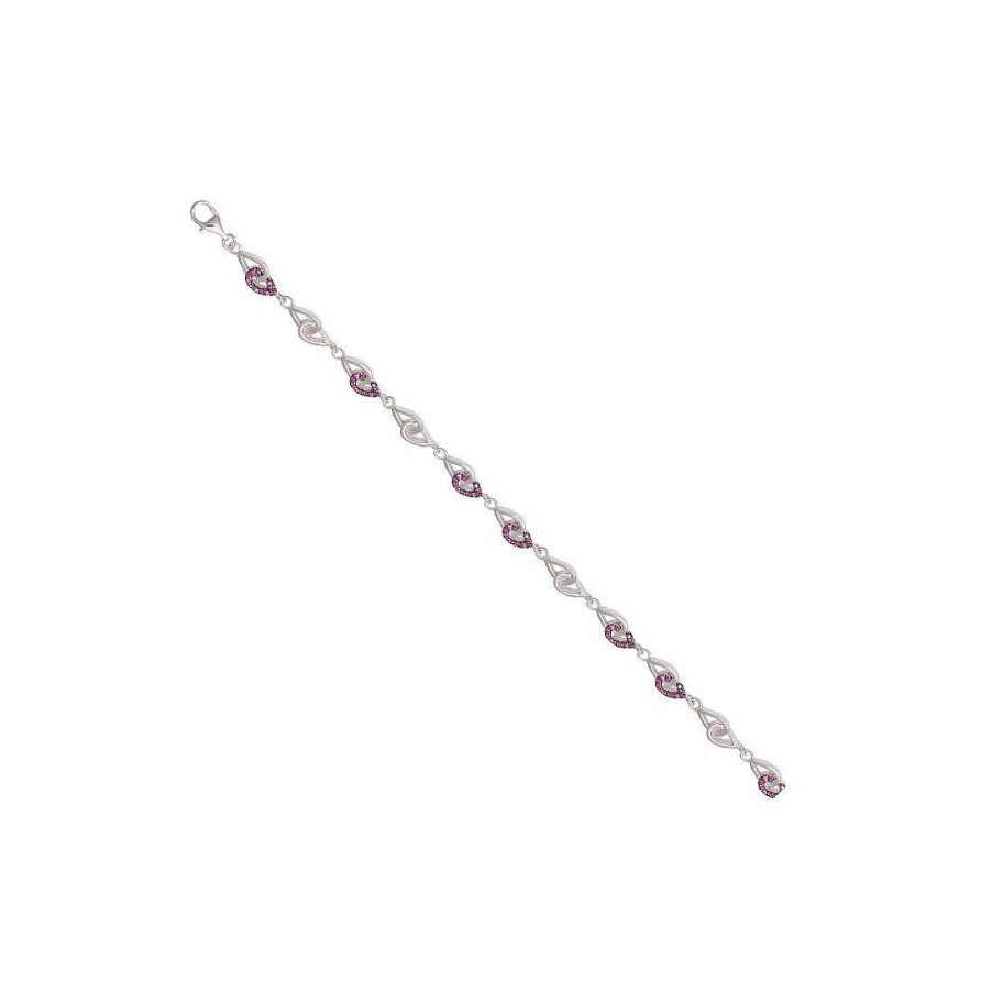 Joyer A En Plata Joya36 | Pulsera En Plata Circonitas Rosas