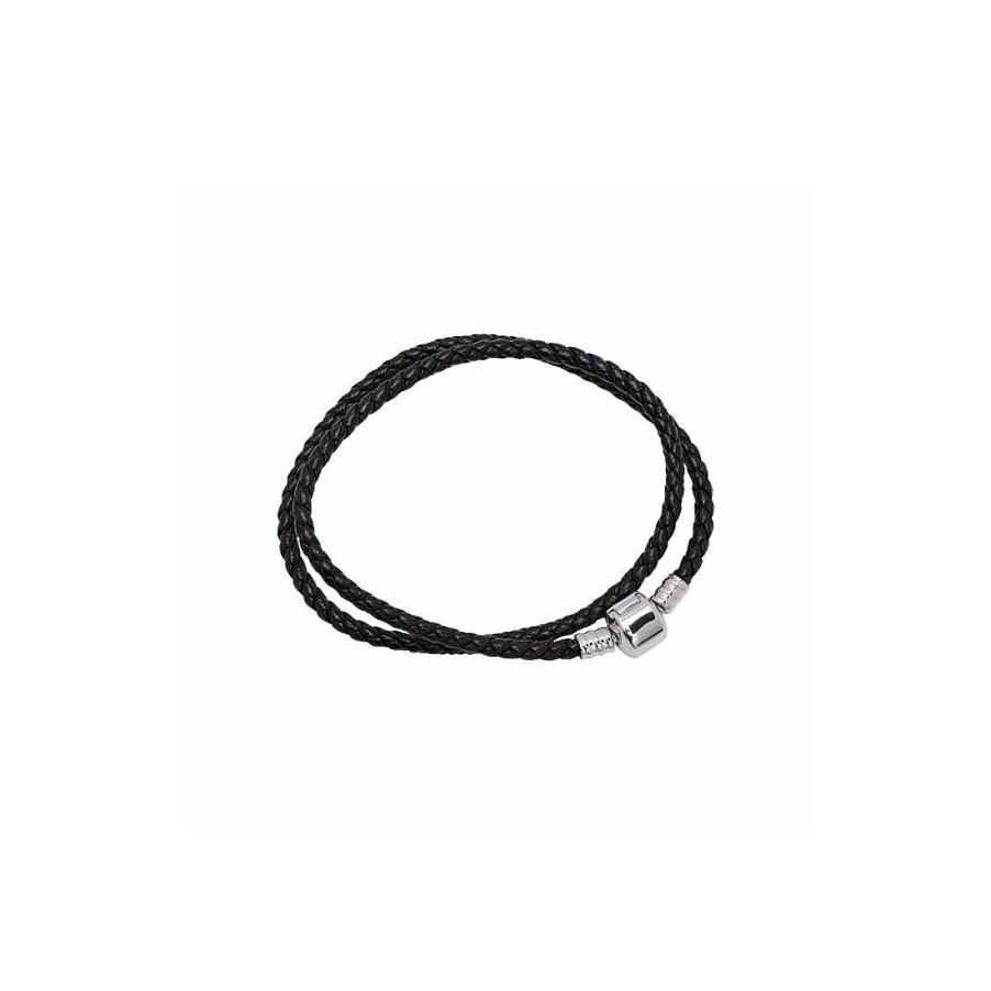 Joyer A En Plata Joya36 | Pulsera Para Charms Doble En Piel Negra