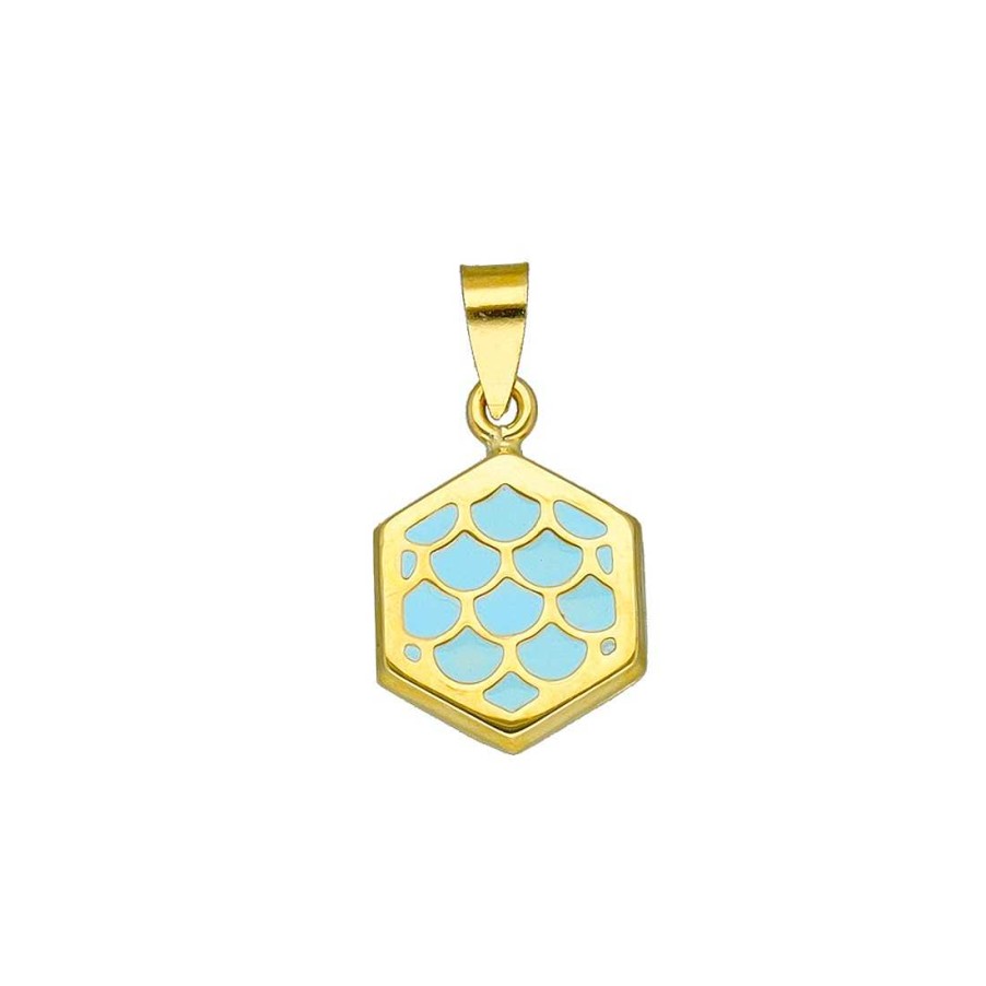 Joyer A En Oro Joya36 | Colgante En Oro Hex Gono Azul