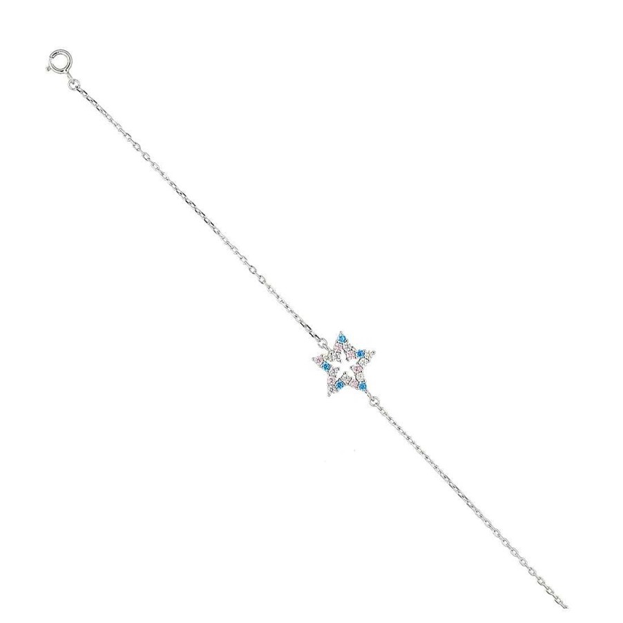 Joyer A En Plata Joya36 | Pulsera En Plata Con Circonitas Y Estrella