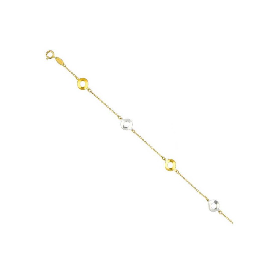 Joyer A En Oro Joya36 | Pulsera En Oro Bicolor Con C Rculos Irregulares