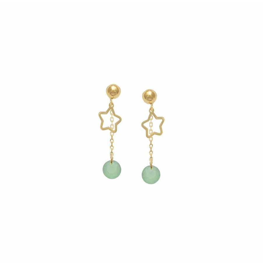 Joyer A En Oro Joya36 | Pendientes En Oro Con De Estrella Y Circonita Verde