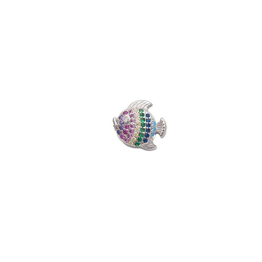 Joyer A En Plata Joya36 | Charm Para Pulsera Pez Circonitas De Colores