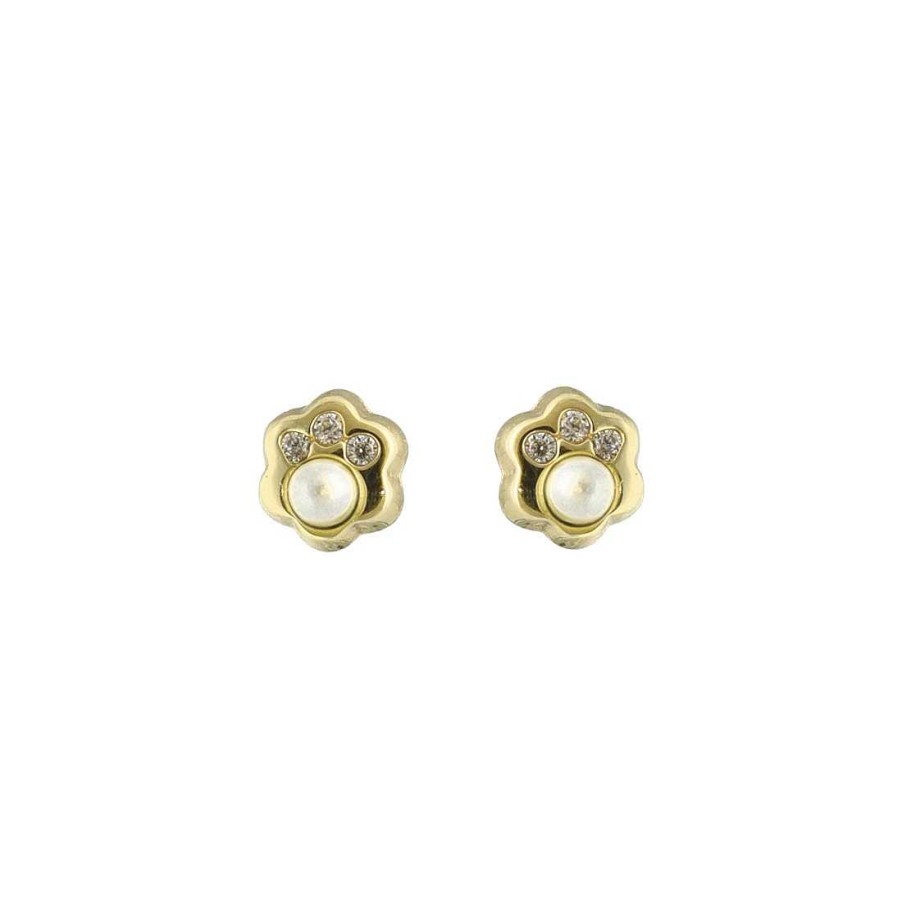 Joyas Infantiles Joya36 | Pendientes Infantiles Oro Forma De Flor Con Perla Y Circonitas