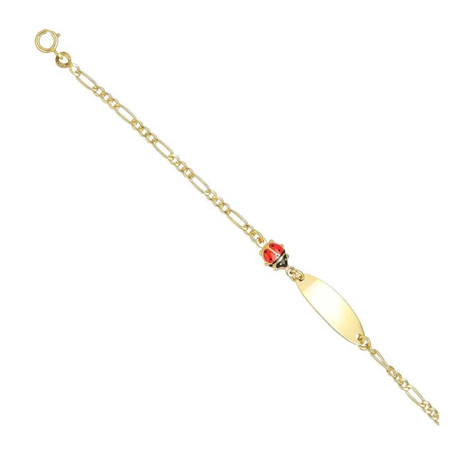 Joyer A En Oro Joya36 | Pulsera Infantil Esclava En Oro Con Mariquita