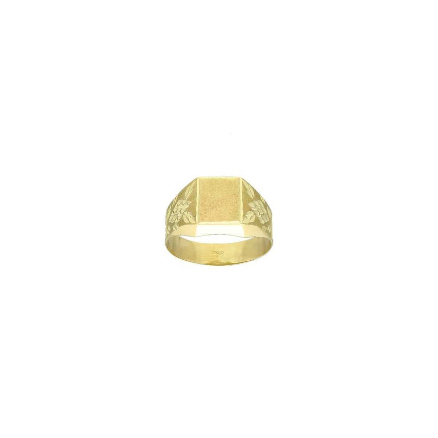 Joyas Infantiles Joya36 | Anillo Tipo Sello Oro Con Grabados Florales