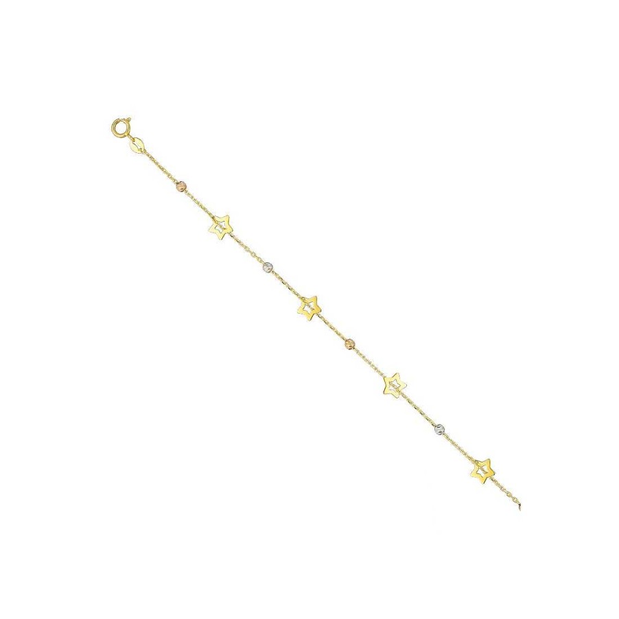 Joyer A En Oro Joya36 | Pulsera En Oro Tricolor Bolitas Y Estrellas