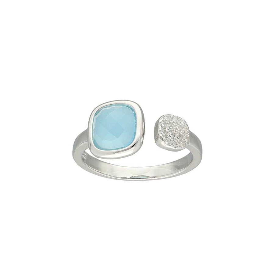 Joyer A En Plata Joya36 | Anillo Plata Cuadrado Circonitas Azules