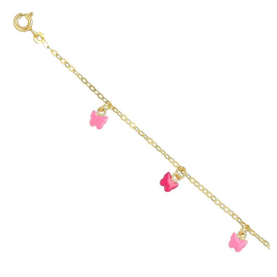 Joyer A En Oro Joya36 | Pulsera Infantil Con Mariposas Rosa