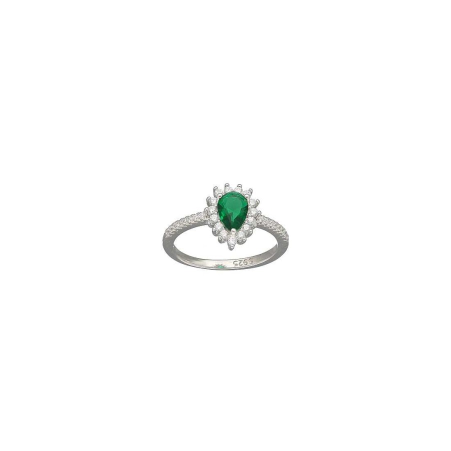 Joyer A En Plata Joya36 | Anillo En Plata Circonita Verde Gota