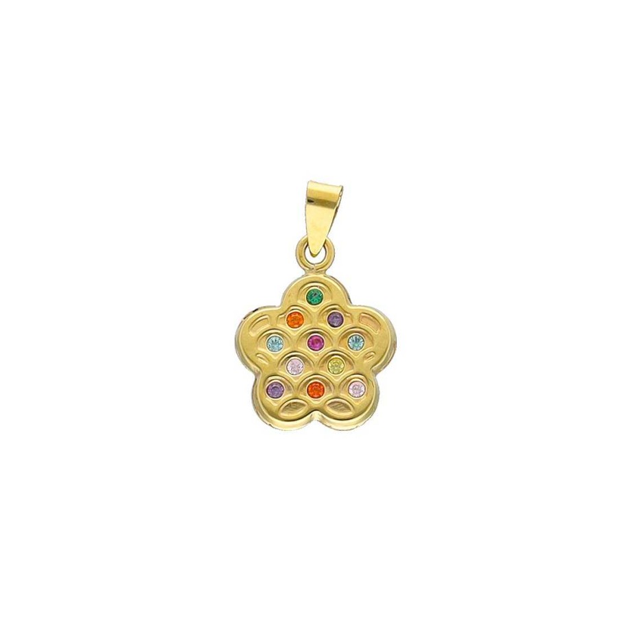 Joyer A En Oro Joya36 | Colgante En Oro Flor Multicolor