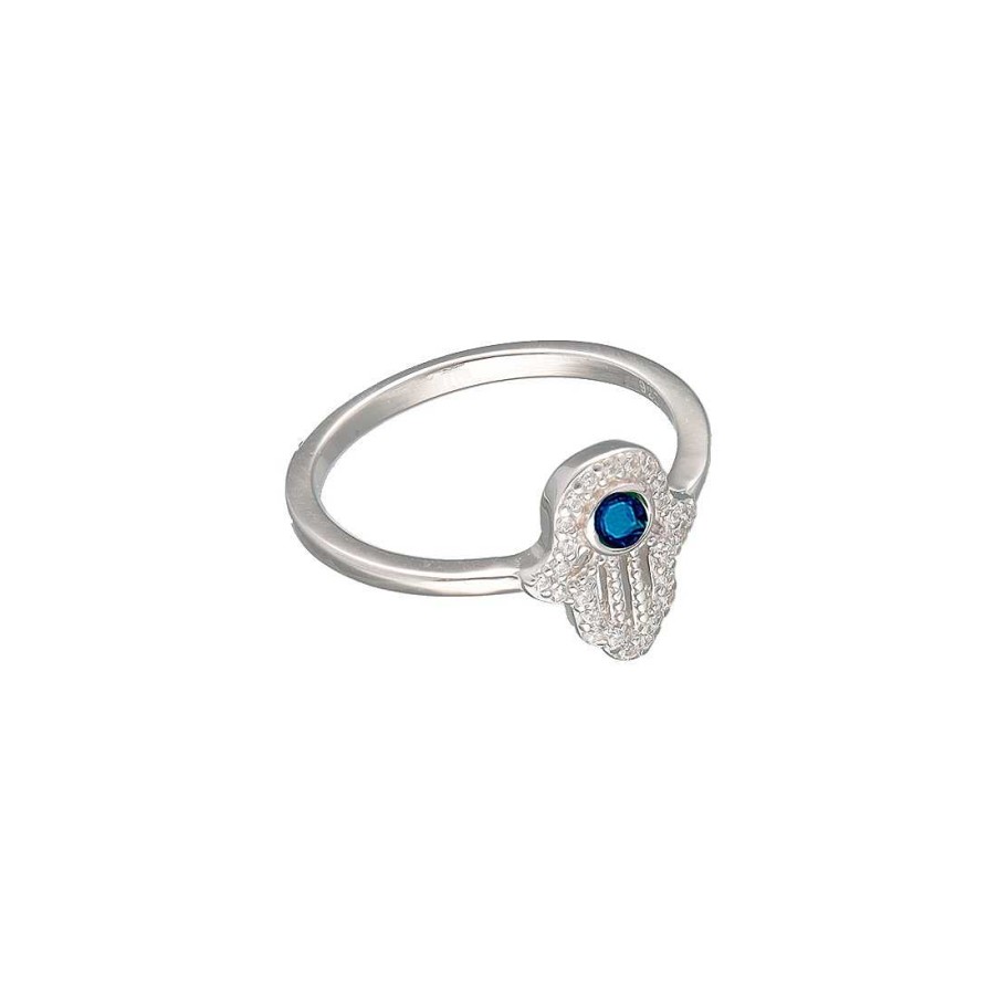 Joyer A En Plata Joya36 | Anillo En Plata Circonitas Y Centro Azul Mano Fatima