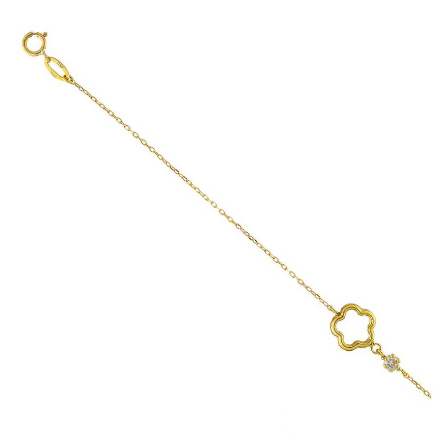 Joyer A En Oro Joya36 | Pulsera En Oro Flor Con Circonita