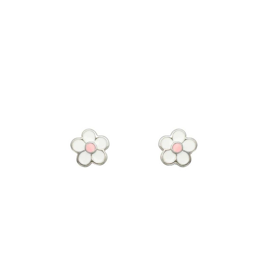 Joyer A En Plata Joya36 | Pendientes Infantiles Flor Blanca