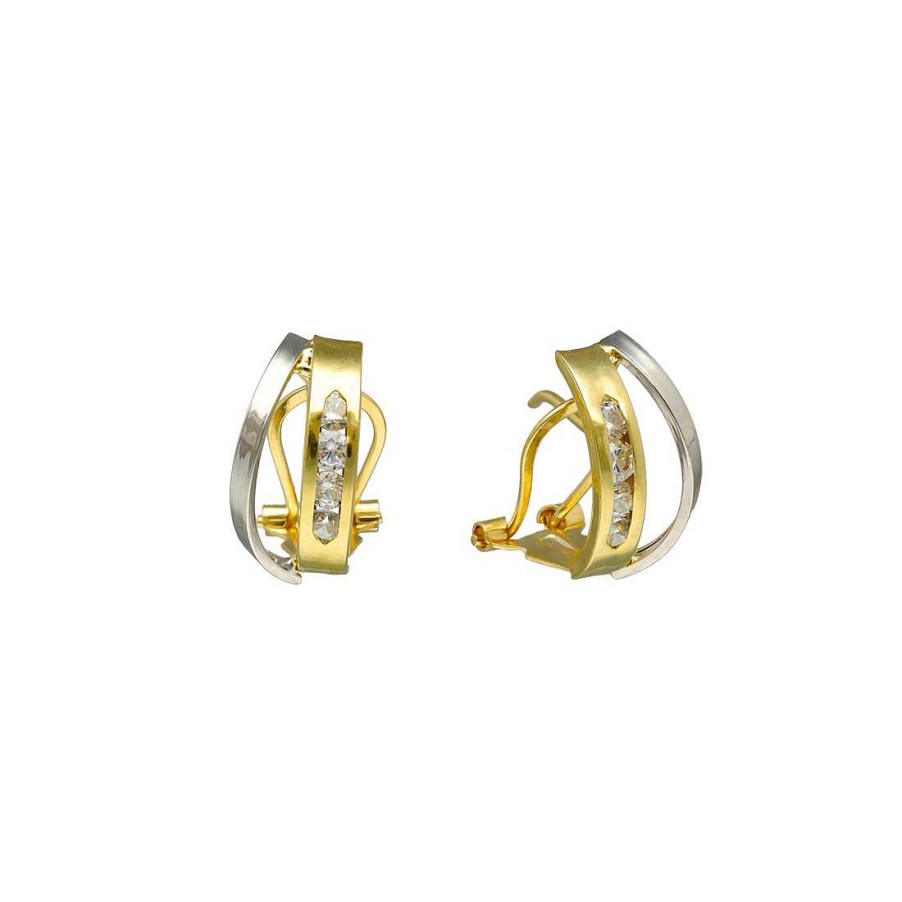 Joyer A En Oro Joya36 | Pendientes En Oro Bicolor Doble Con Circonitas